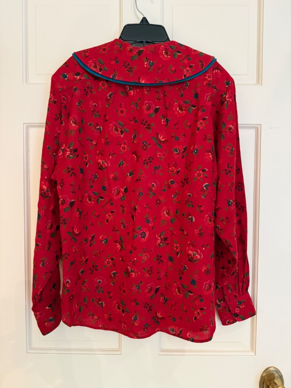 Vintage 80s Kenzo Paris Wool Floral Blouse Red Oversized Collar Made France 40 - Picture 5 of 6